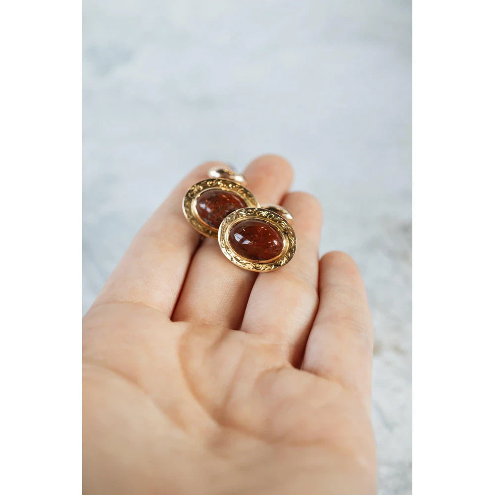 Victorian Cufflinks with Red Jasper and 10k Yellow Gold