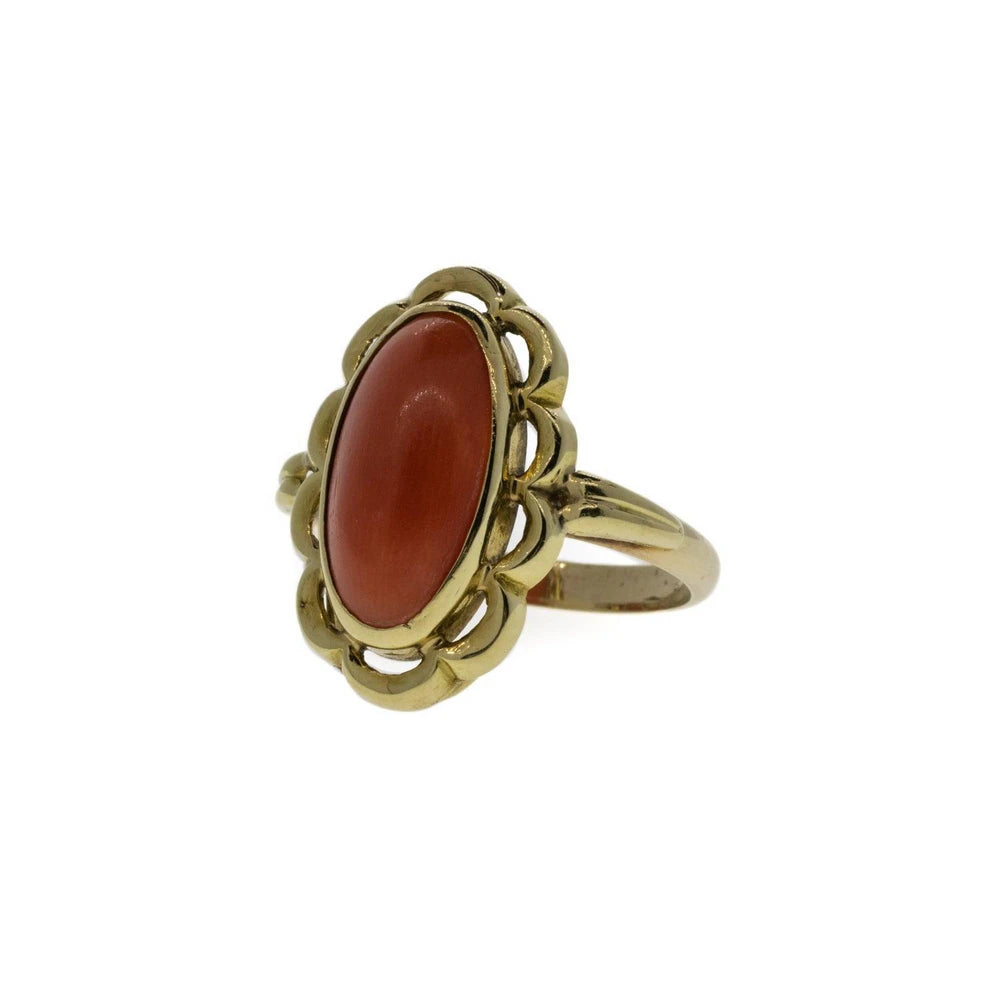 Victorian Elongated Cabochon Cut Coral Ring