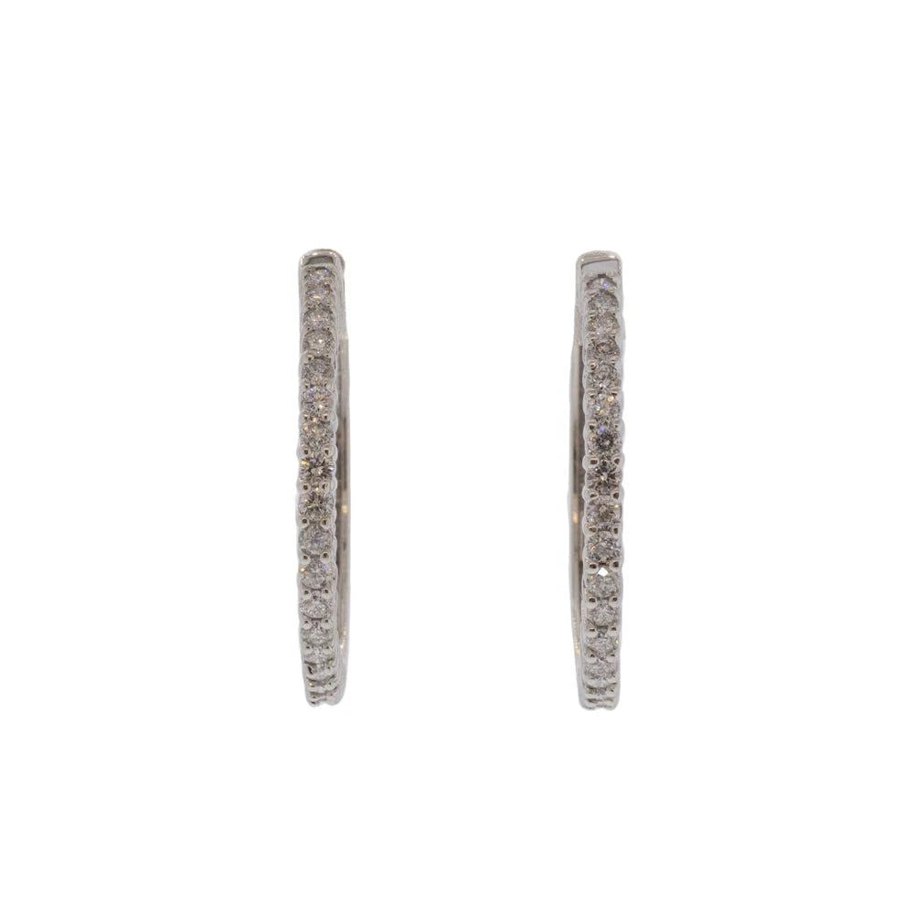 14K White Gold Diamond Hinge Hoops