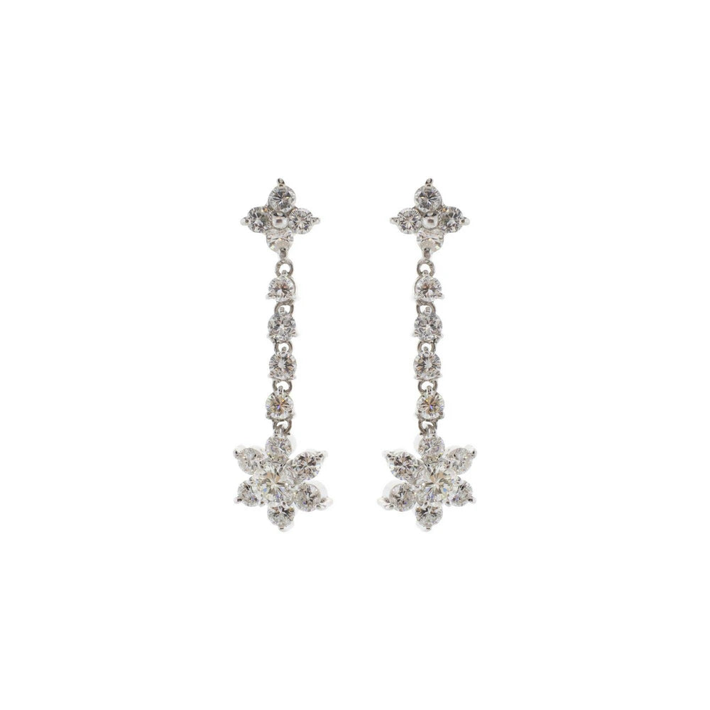 18K White Gold Floral Diamond Dangle Earrings