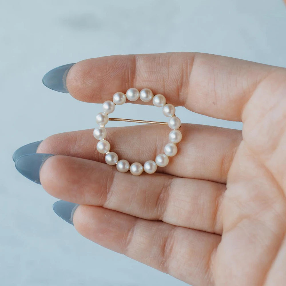14K Yellow Gold Akoya Pearl Open Ring Brooch/Pin
