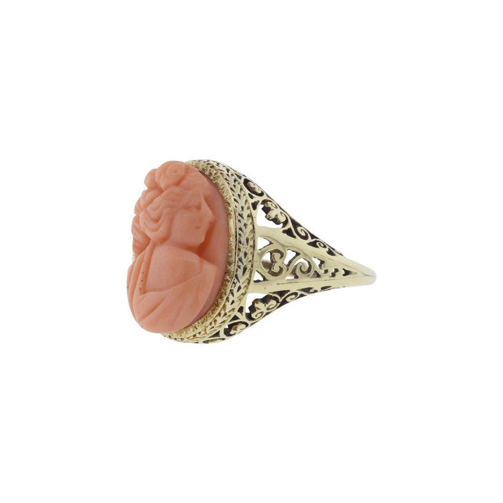 14K Yellow Gold Coral Cameo Ring