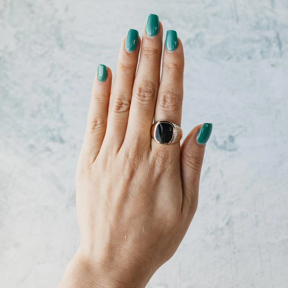 14K Yellow Gold Flat Top Onyx Ring