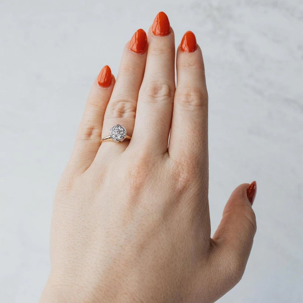 14K Yellow Gold & Platinum Old Mine Cut Diamond Ring