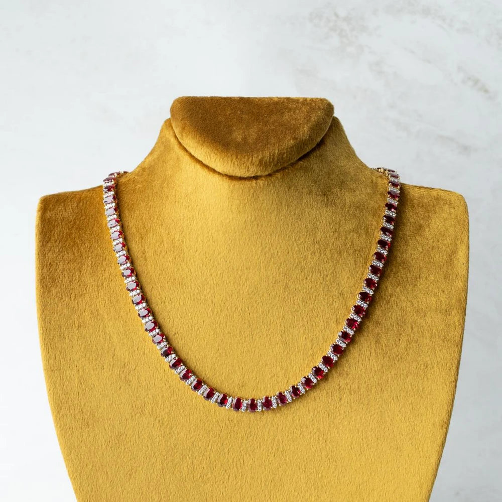 18k Yellow Gold 34.66ctw Ruby and Diamond Necklace