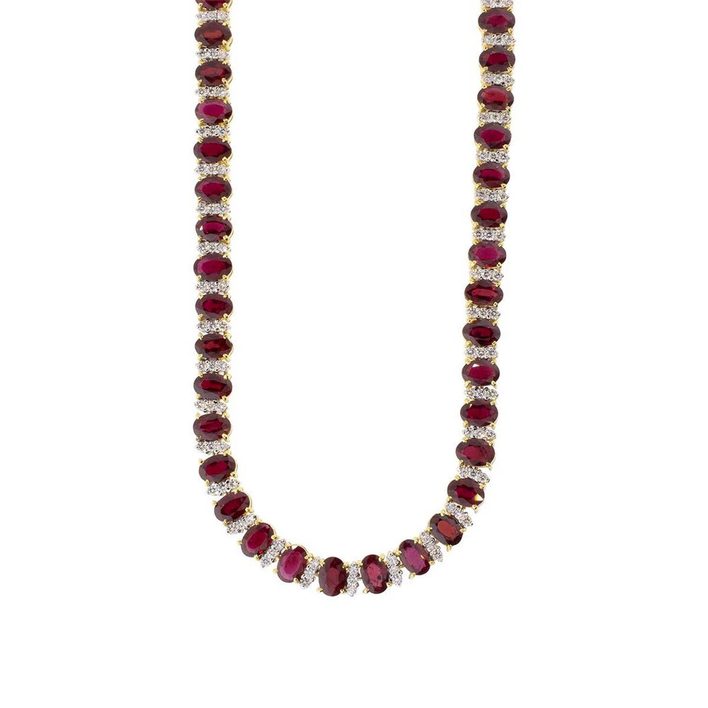 18k Yellow Gold 34.66ctw Ruby and Diamond Necklace