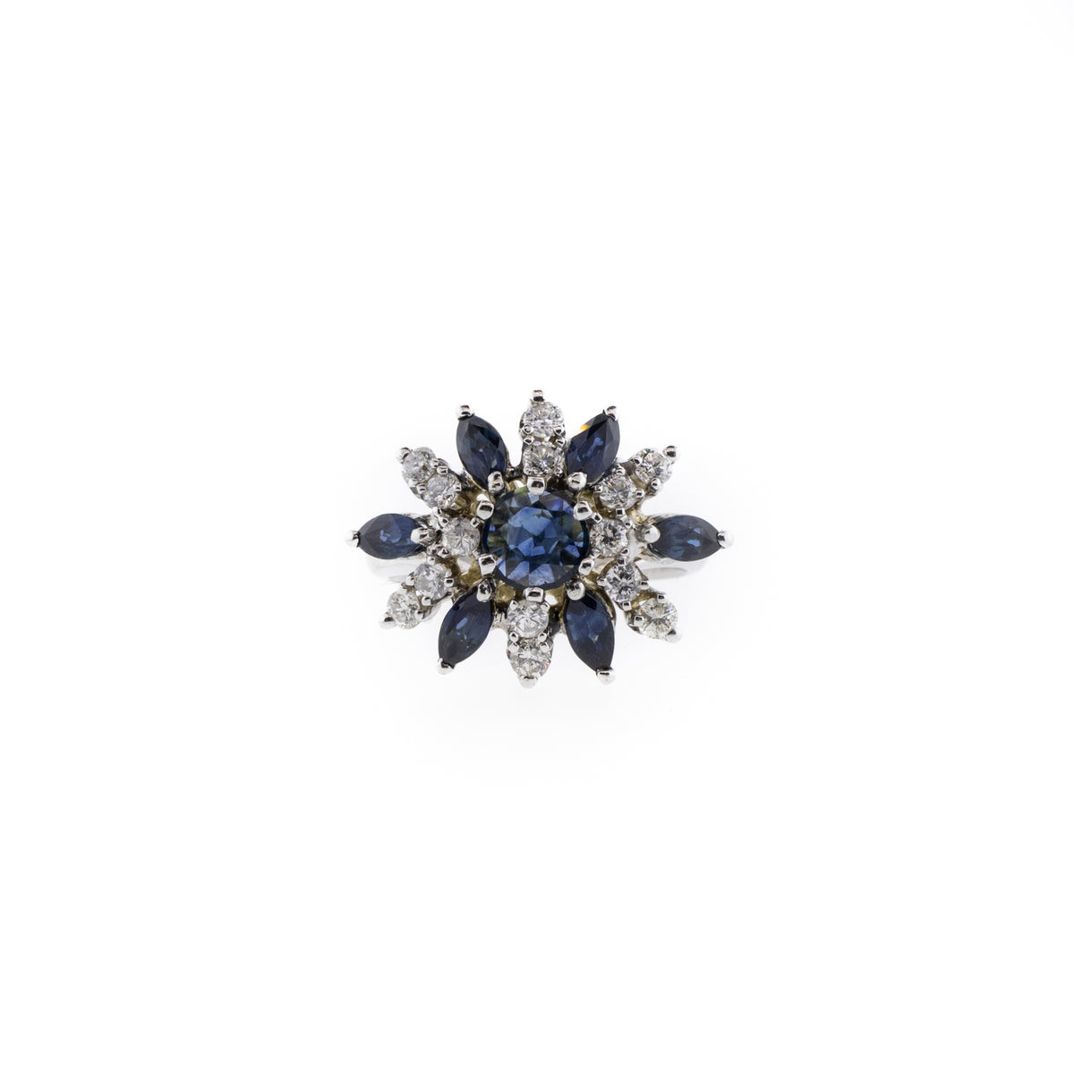 Blue Sapphire & Diamond White Gold Cluster Ring