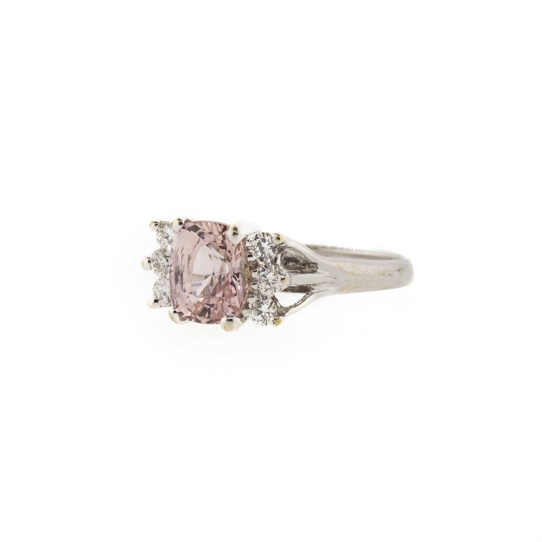 Cushion Cut Pink Sapphire & Diamond White Gold Ring