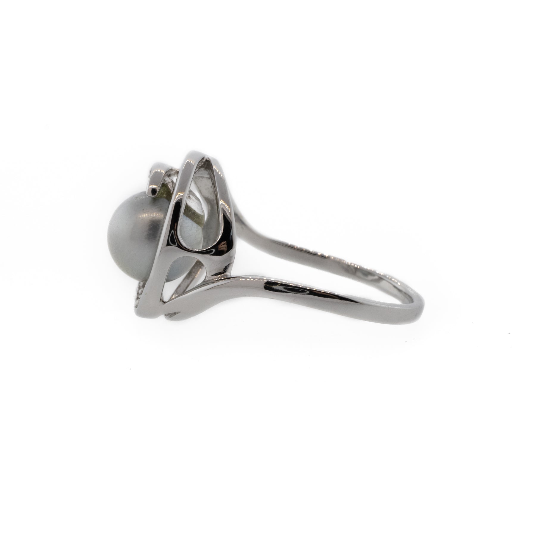 Akoya Pearl & Diamond Swirl White Gold Ring