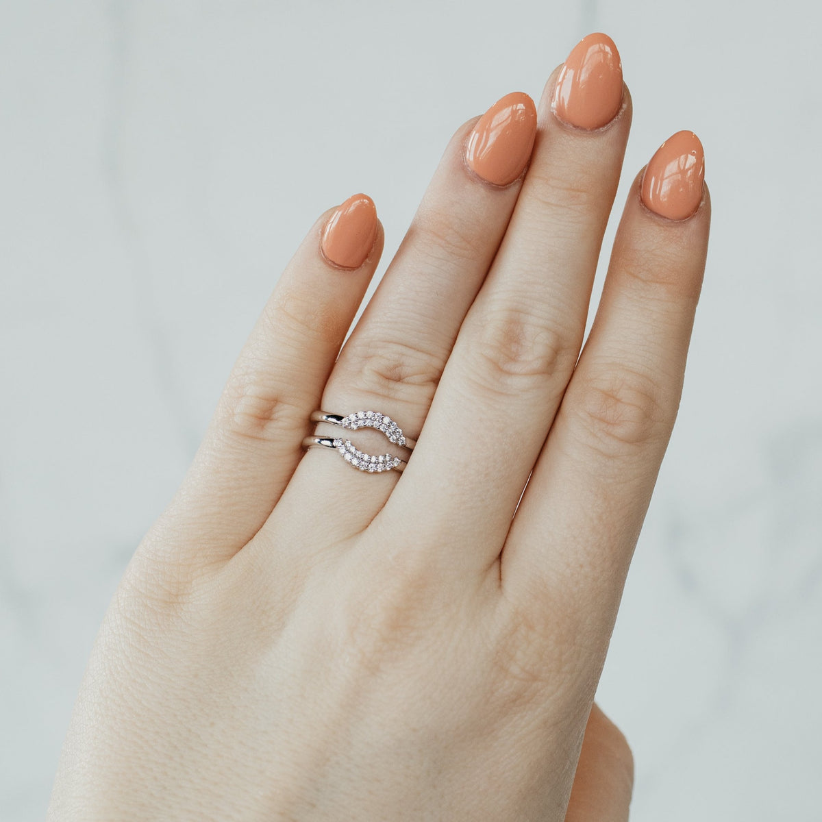 14K White Gold Round Cut Diamond Cluster Ring Guard