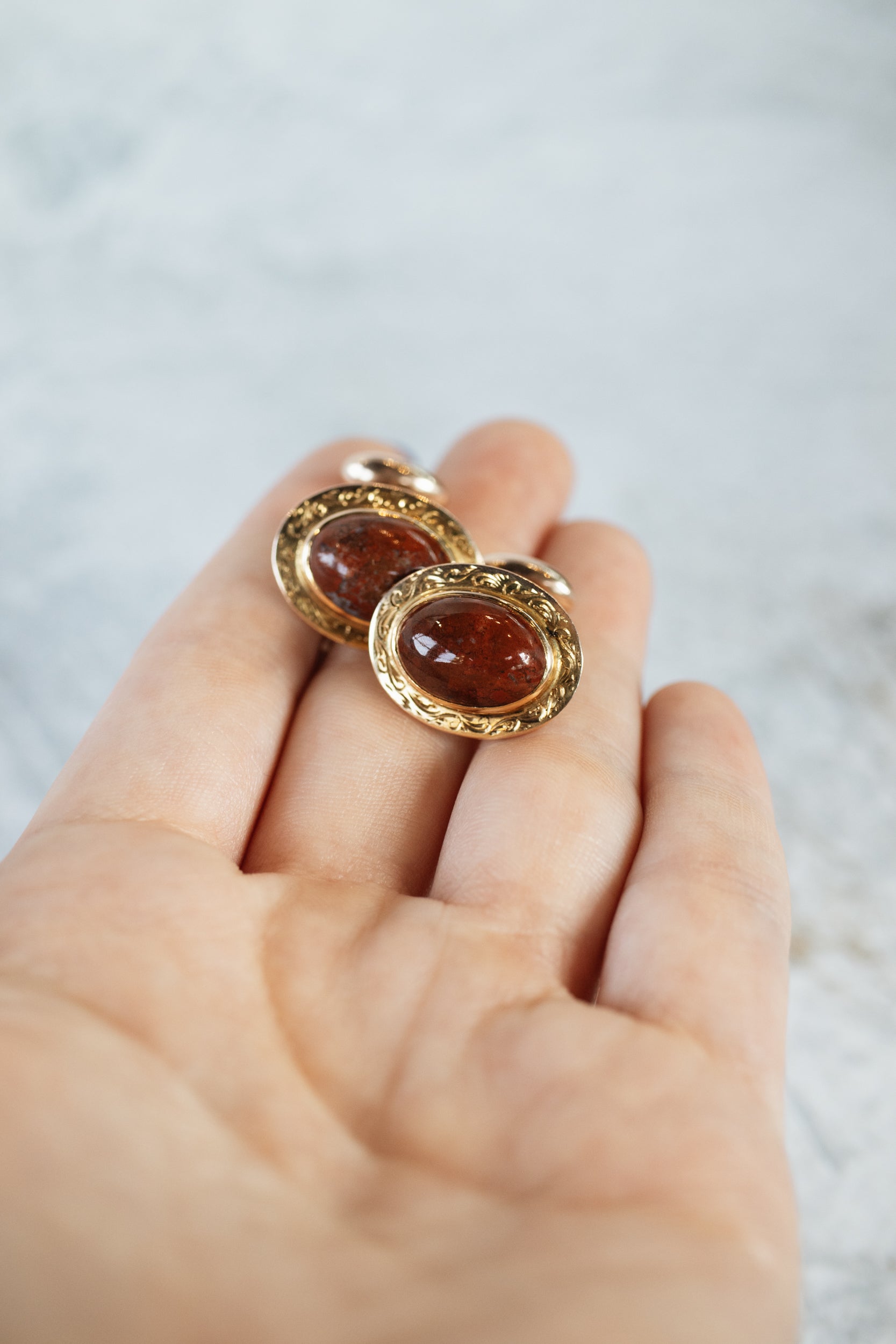 Victorian Cufflinks with Red Jasper and 10k Yellow Gold
