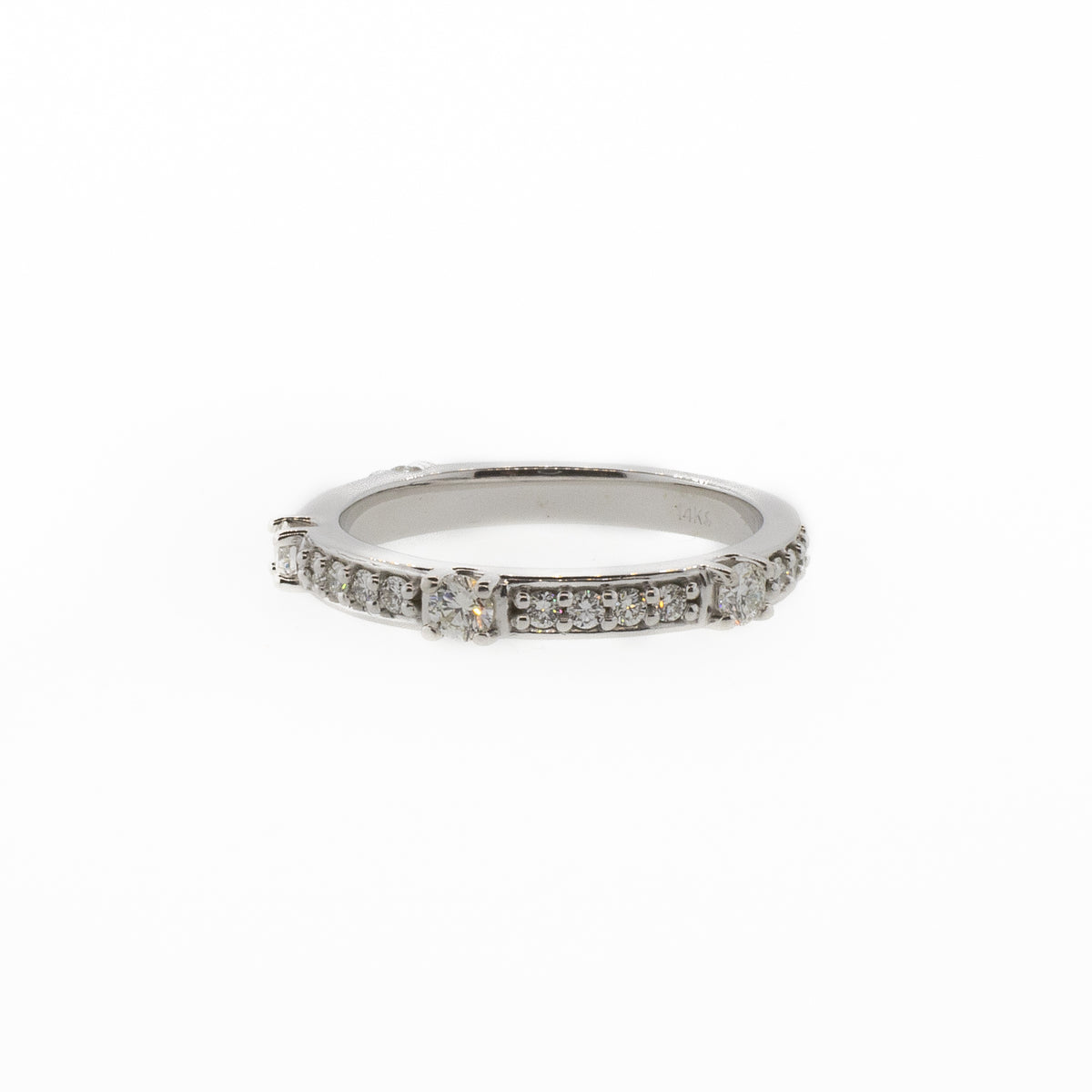 Unique 14K White Gold Diamond Eternity Stackable Band