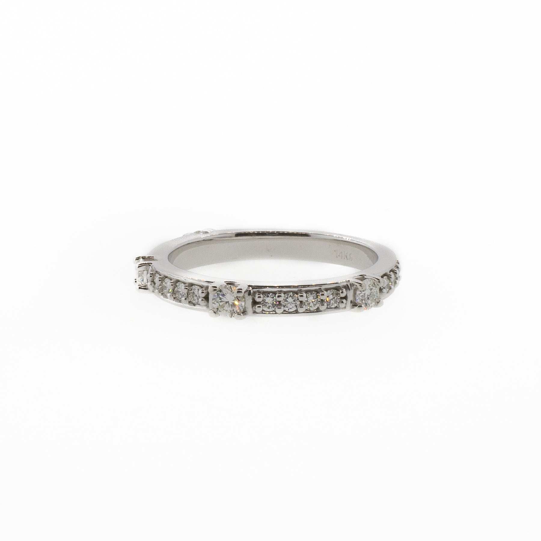 Unique 14K White Gold Diamond Eternity Stackable Band