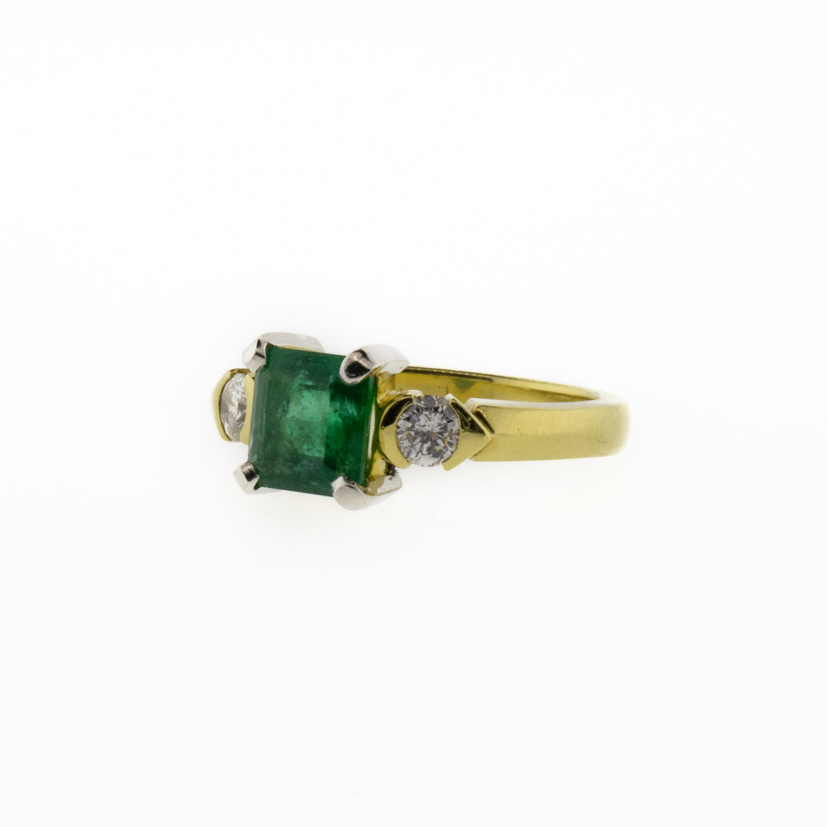 Square Cut Natural Emerald & Diamond Ring