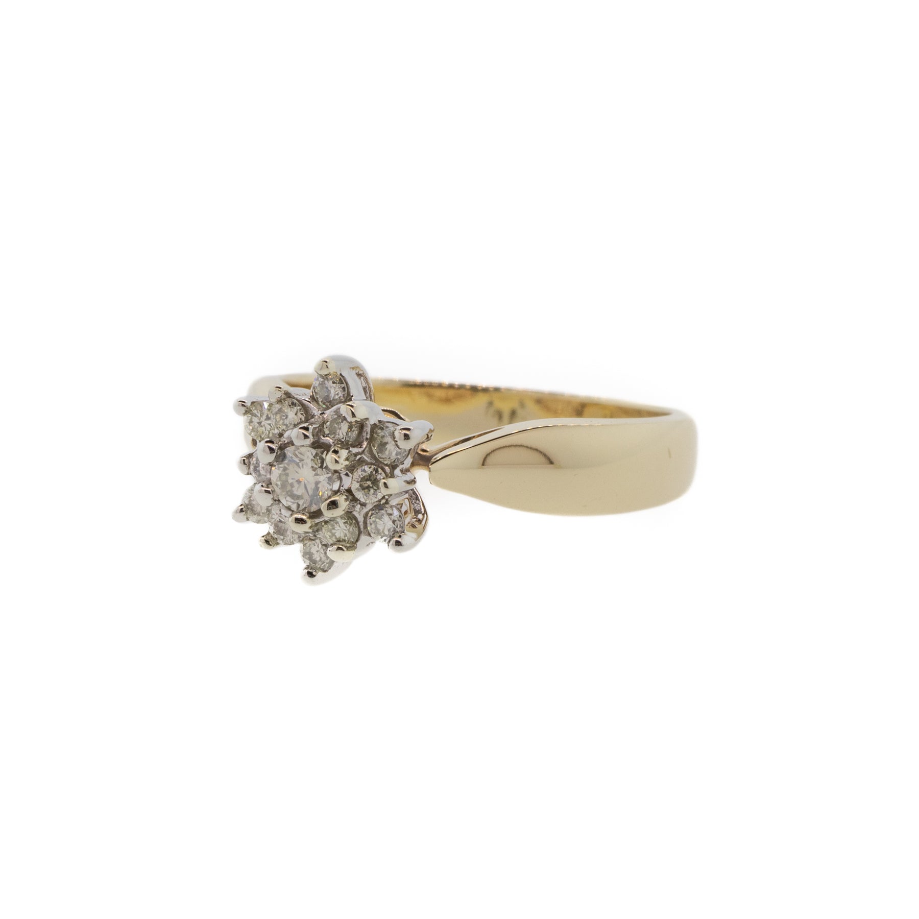 White & Yellow Gold Floral Diamond Cluster Ring