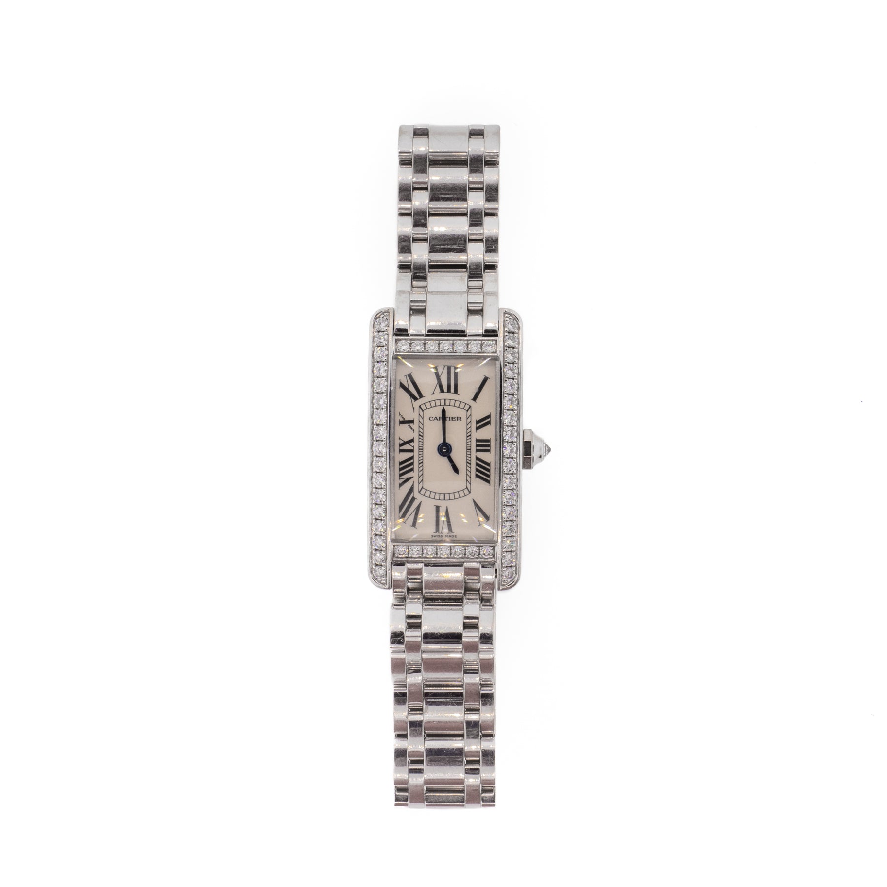 18KWG Cartier Diamond Face Tank Américaine Watch