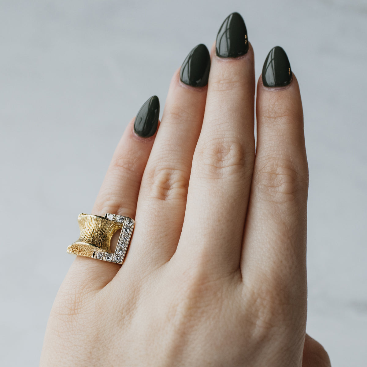 Yellow Gold Natural Diamond Buckle Ring