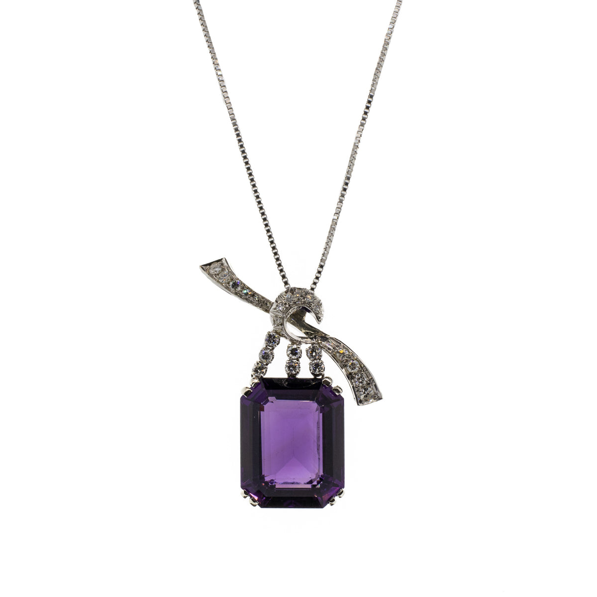 27.95ct Amethyst and Natural Diamond Pendant with Box Chain