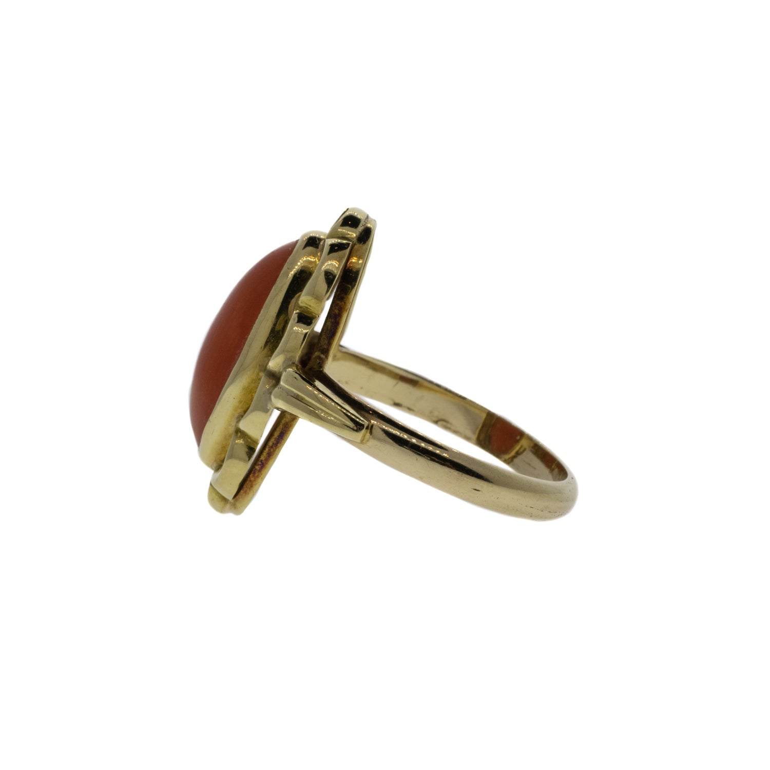 Victorian Elongated Cabochon Cut Coral Ring