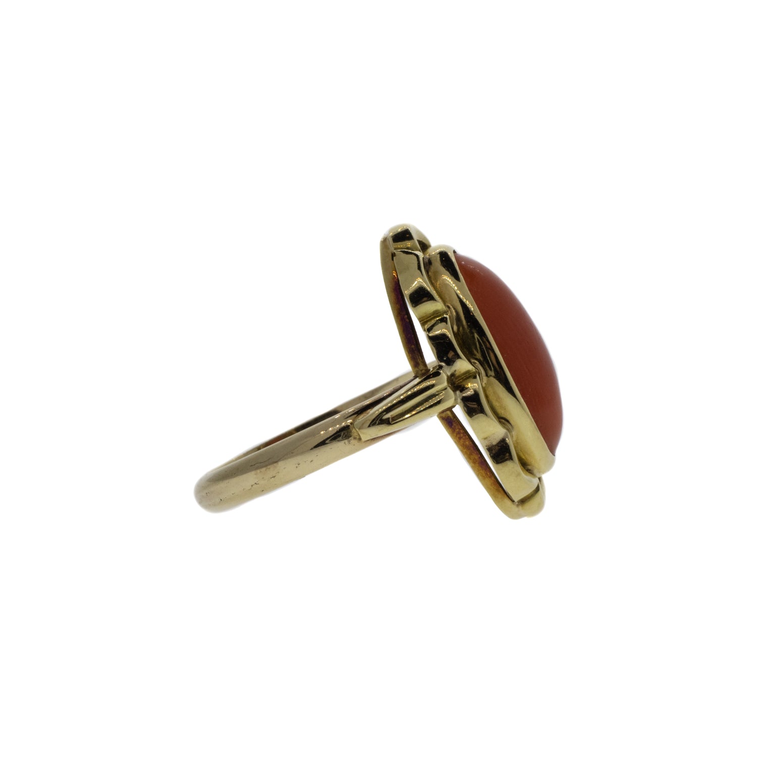 Victorian Elongated Cabochon Cut Coral Ring
