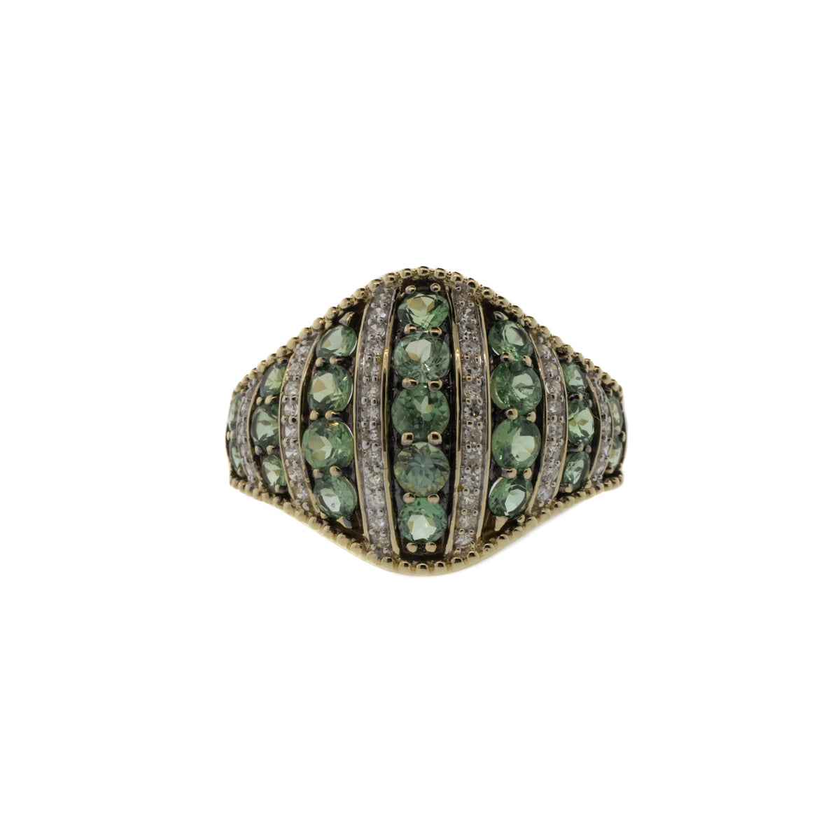 Blue-Green Tourmaline & Diamond Milgrain Ring