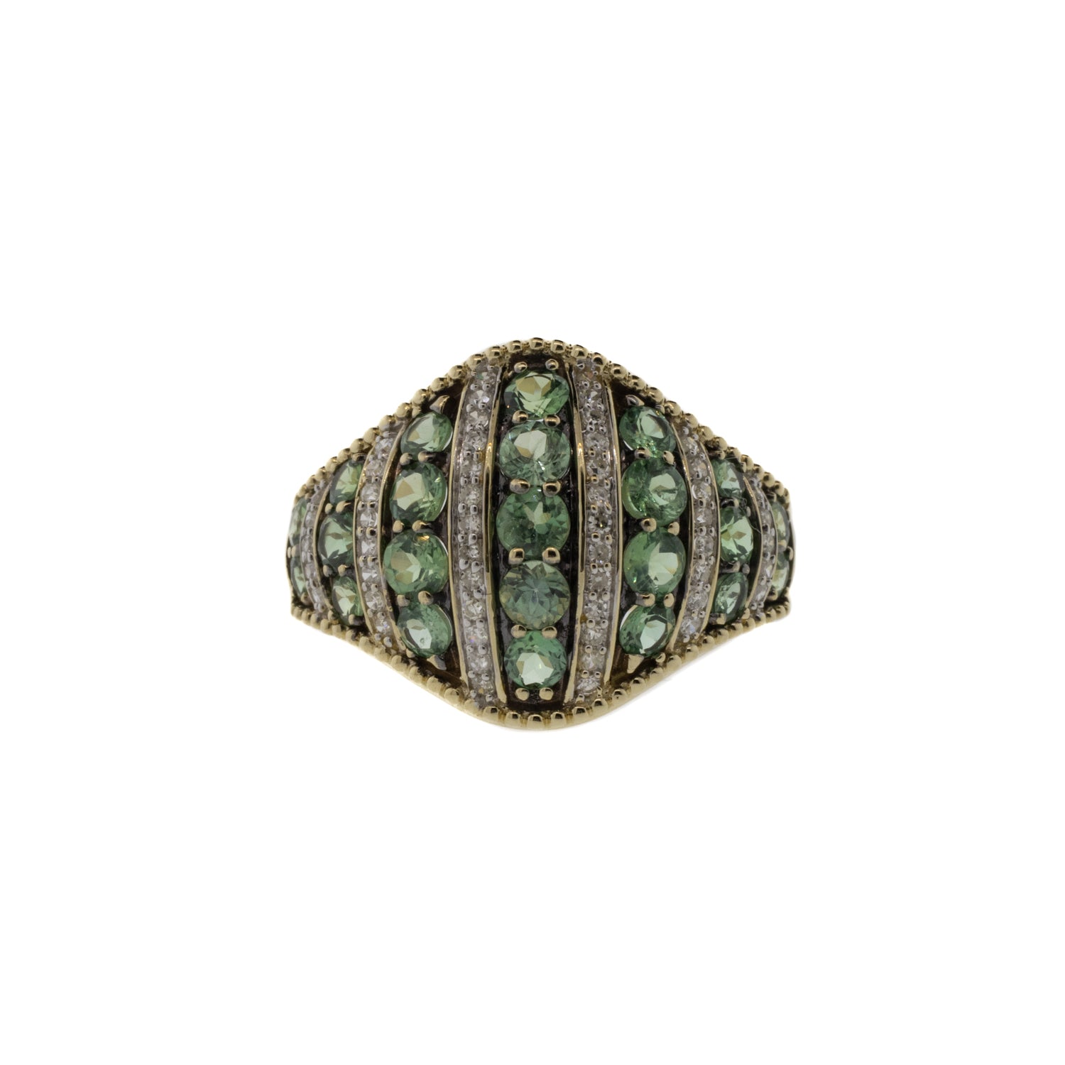 Blue-Green Tourmaline & Diamond Milgrain Ring