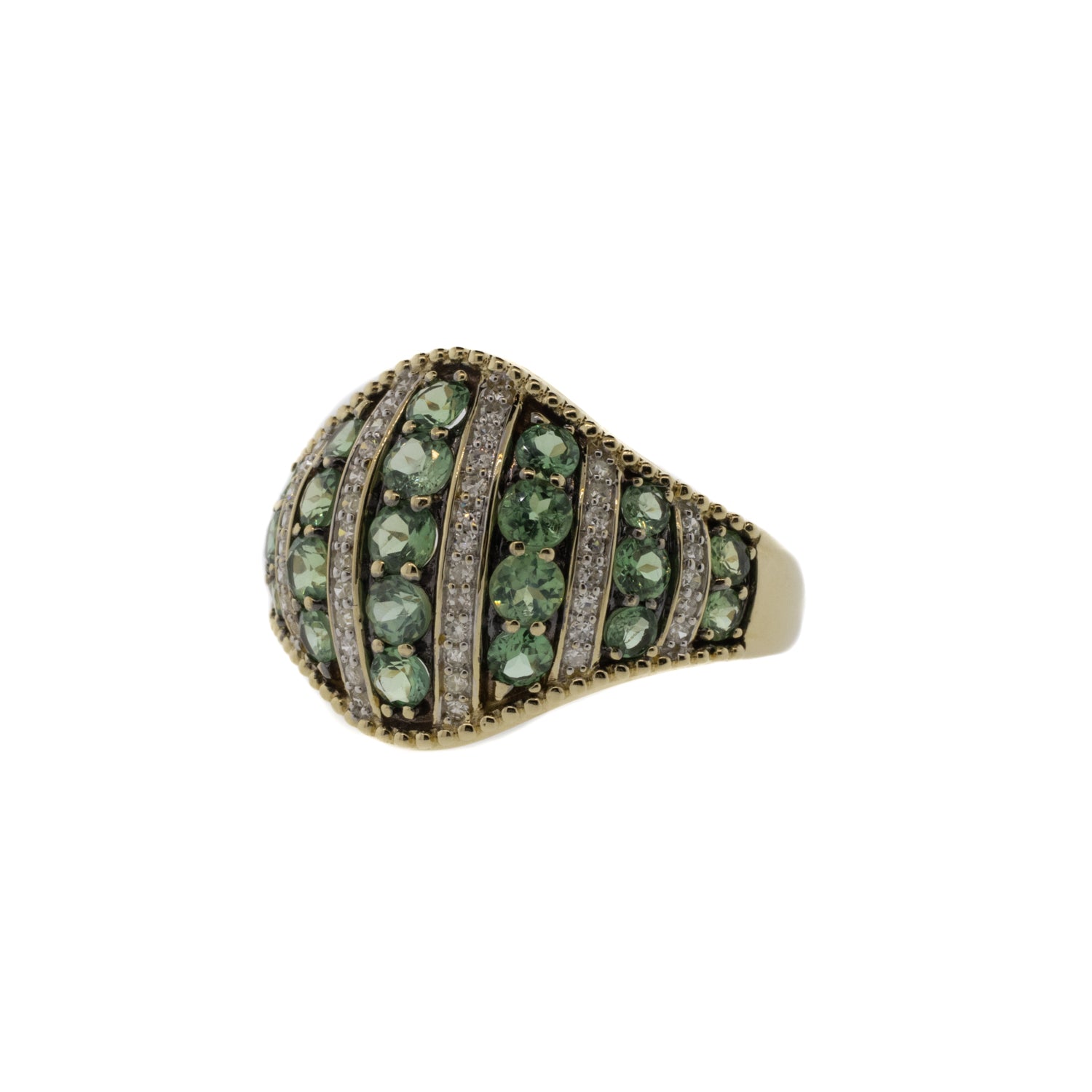 Blue-Green Tourmaline & Diamond Milgrain Ring