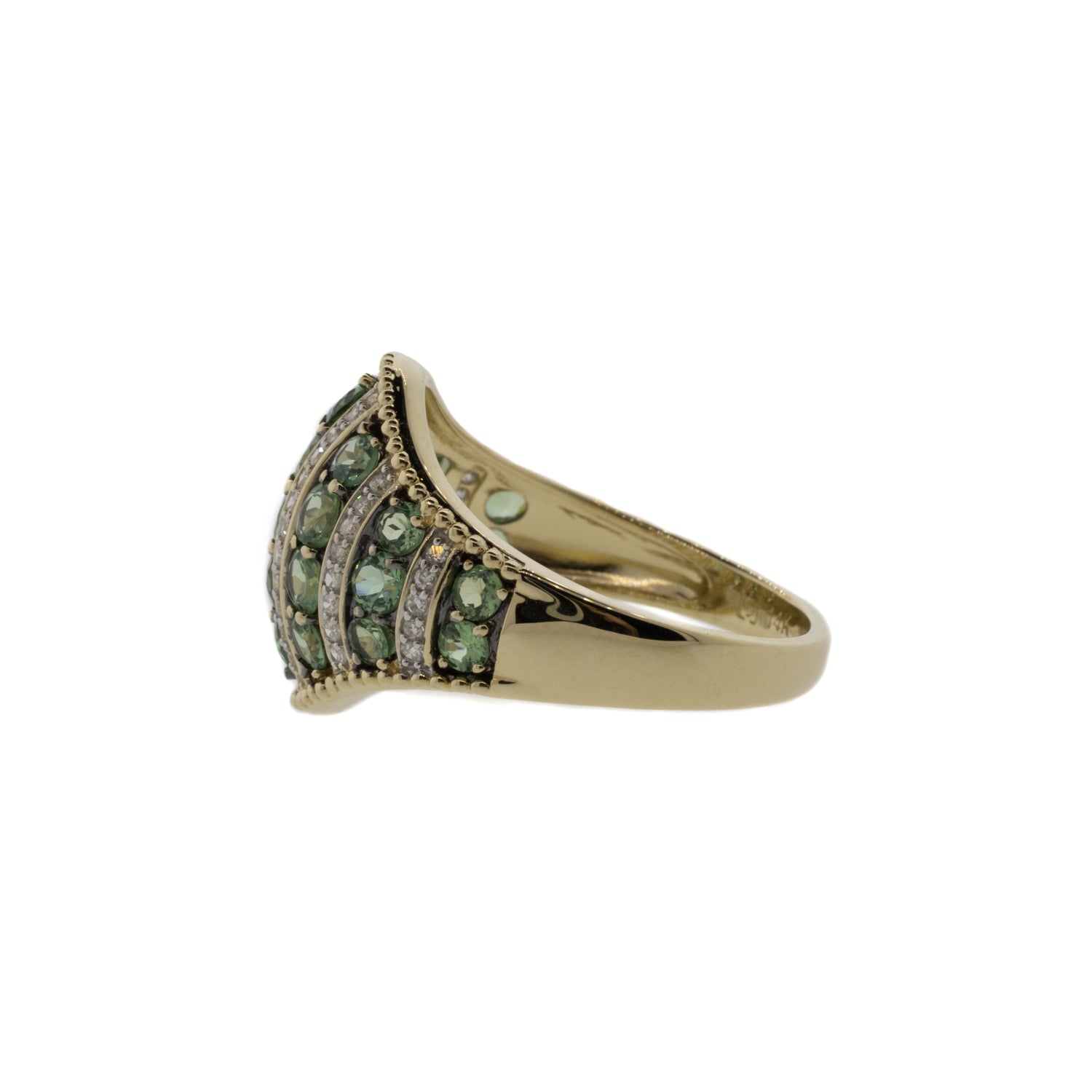 Blue-Green Tourmaline & Diamond Milgrain Ring