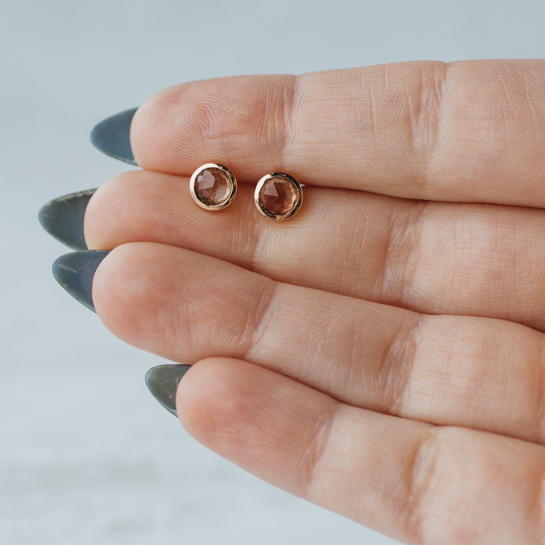 Rose Cut Oregon Sunstone Stud Earrings
