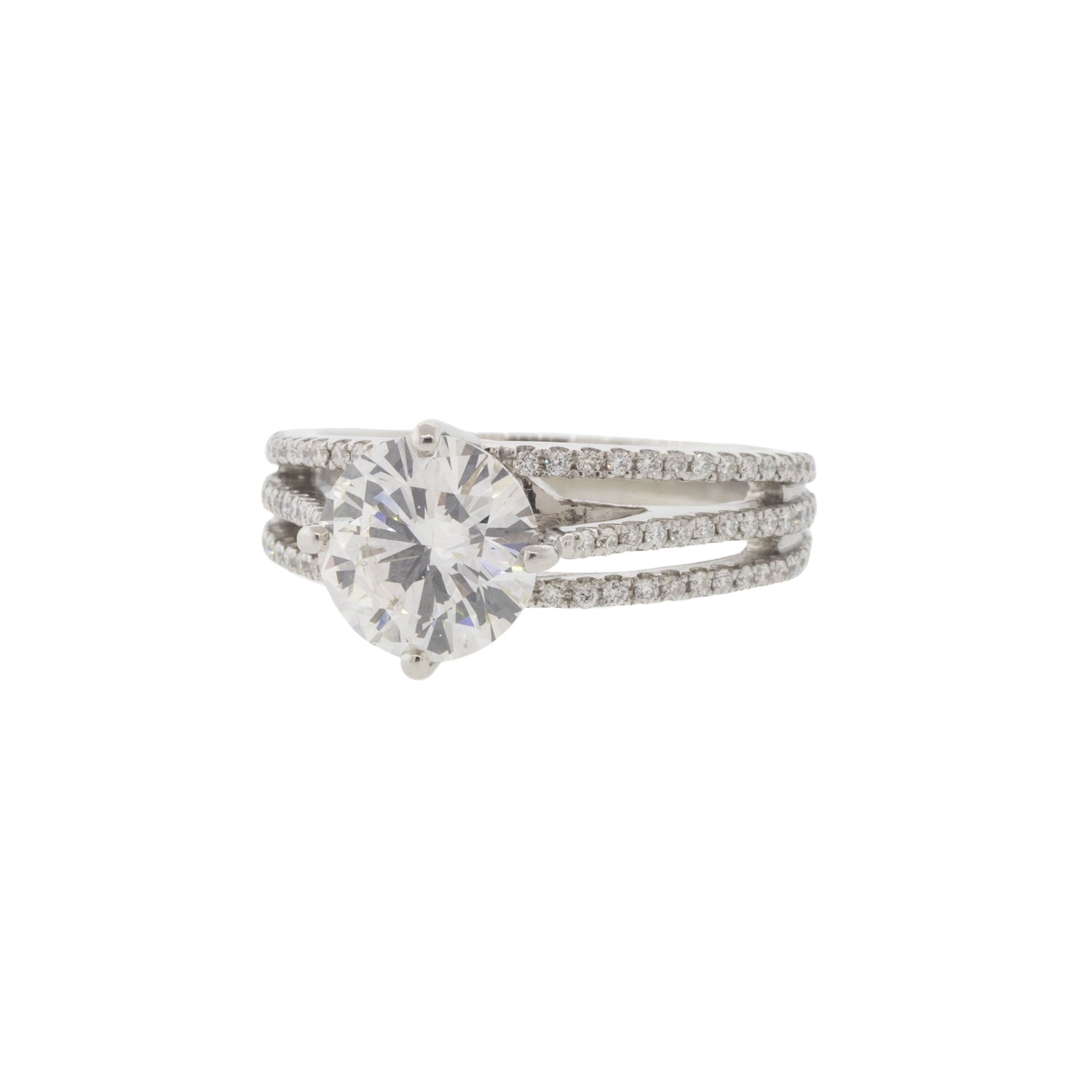 Platinum Diamond Split Shank Three Line Ring