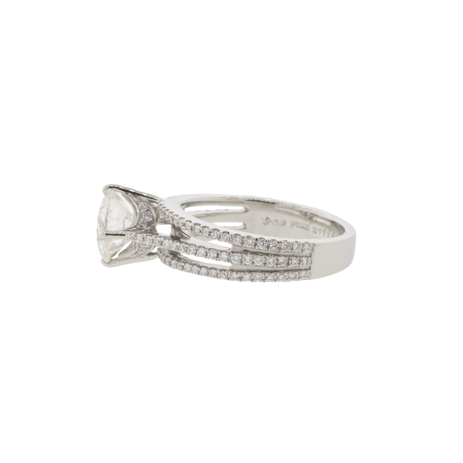 Platinum Three Line Accented Diamond Solitaire Ring