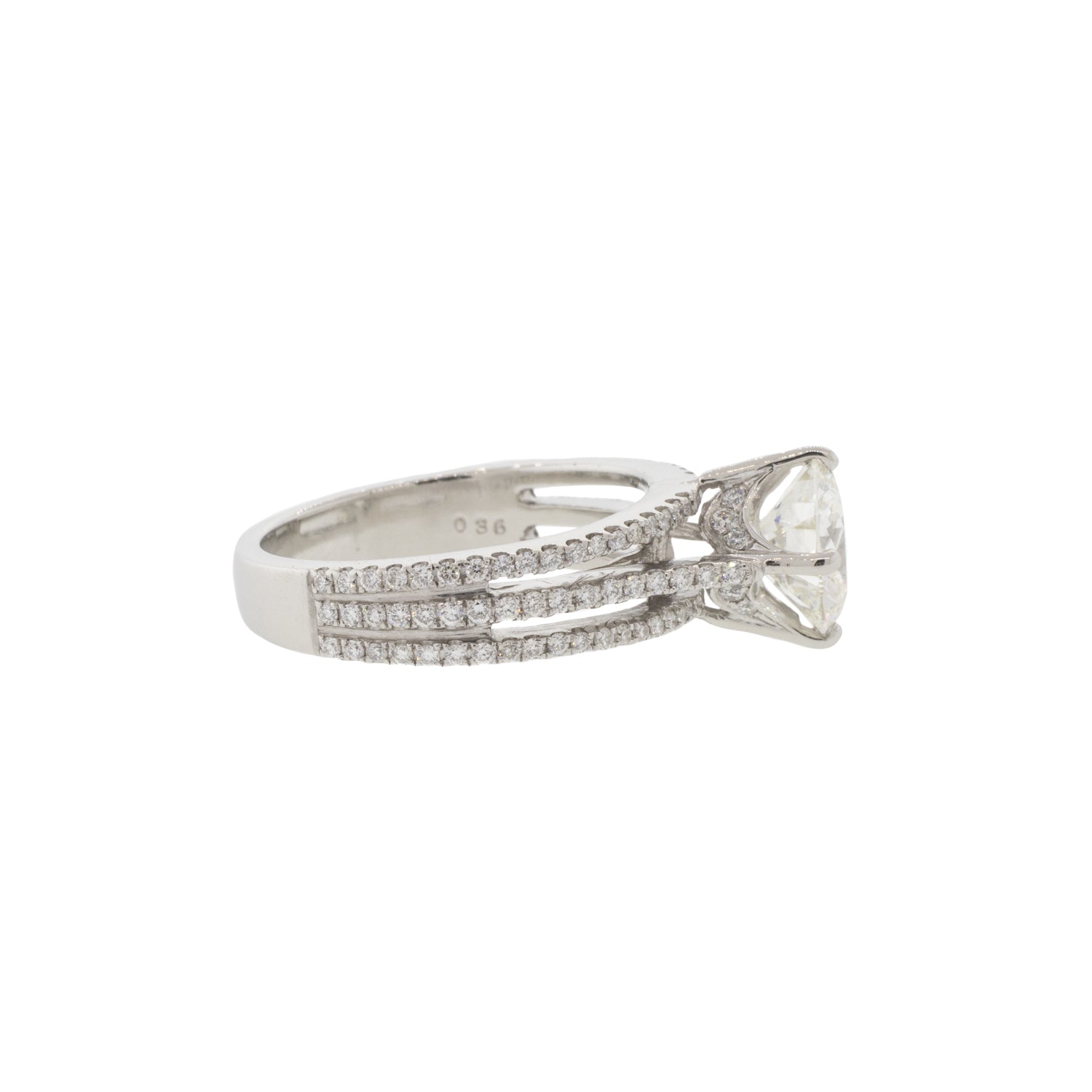 Platinum Three Line Accented Diamond Solitaire Ring