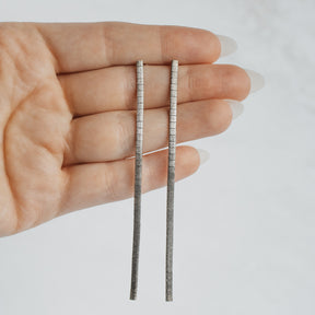 White Gold Articulated Dangle Line Earrings