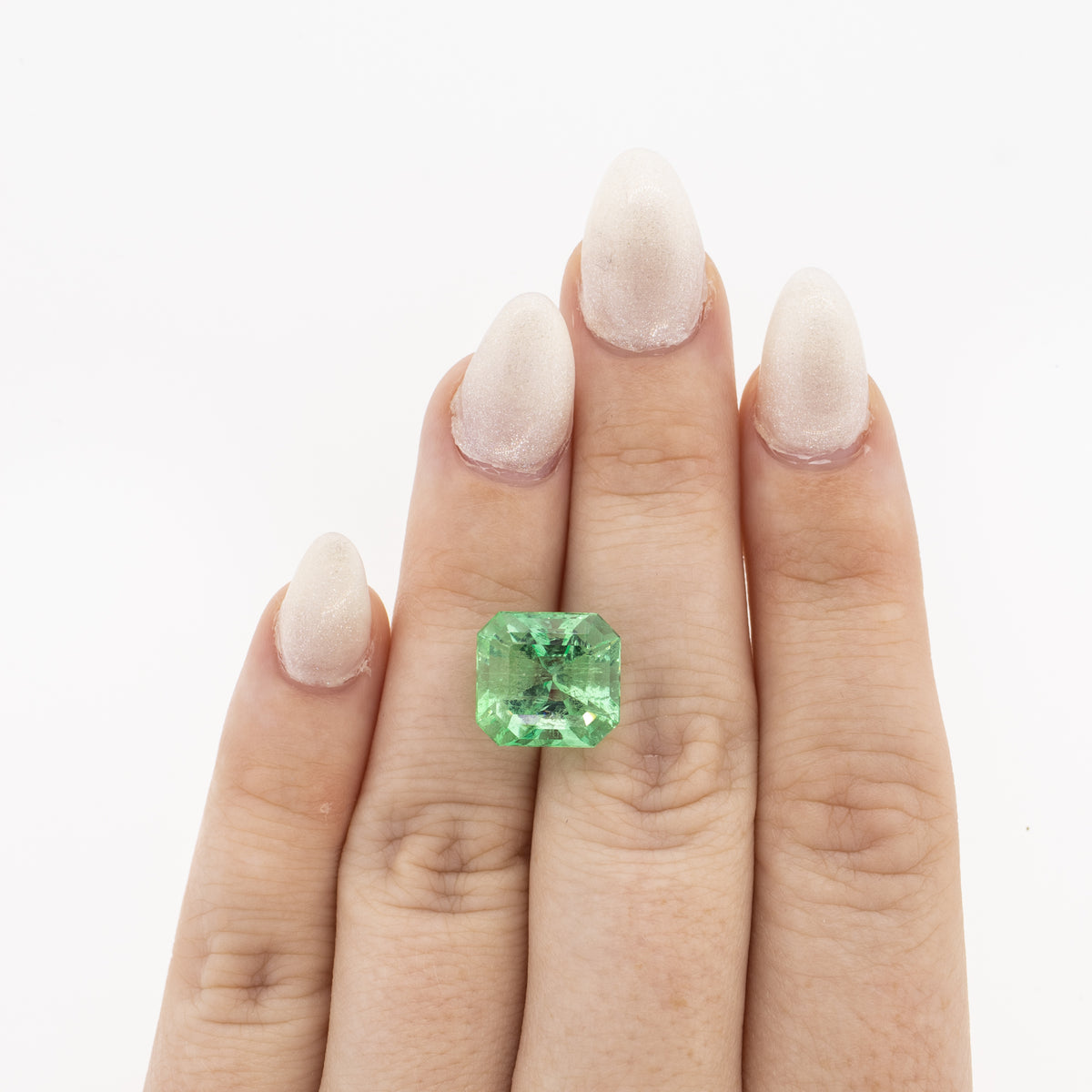 -7.61ct Light Green Emerald Cut Emerald