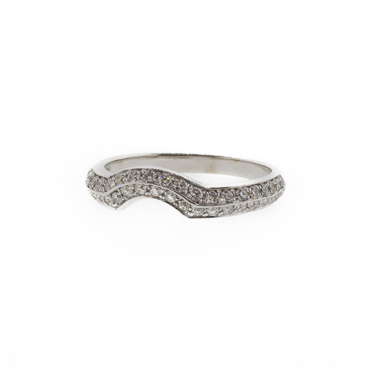 Pave Style 2 Line 18K White Gold Contour Diamond Band