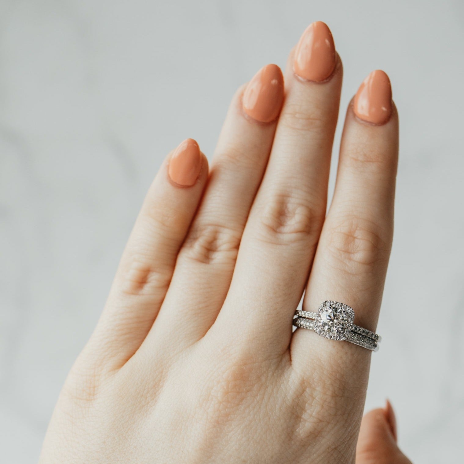 Pave Natural Diamond Halo Engagement & Wedding Matching Set