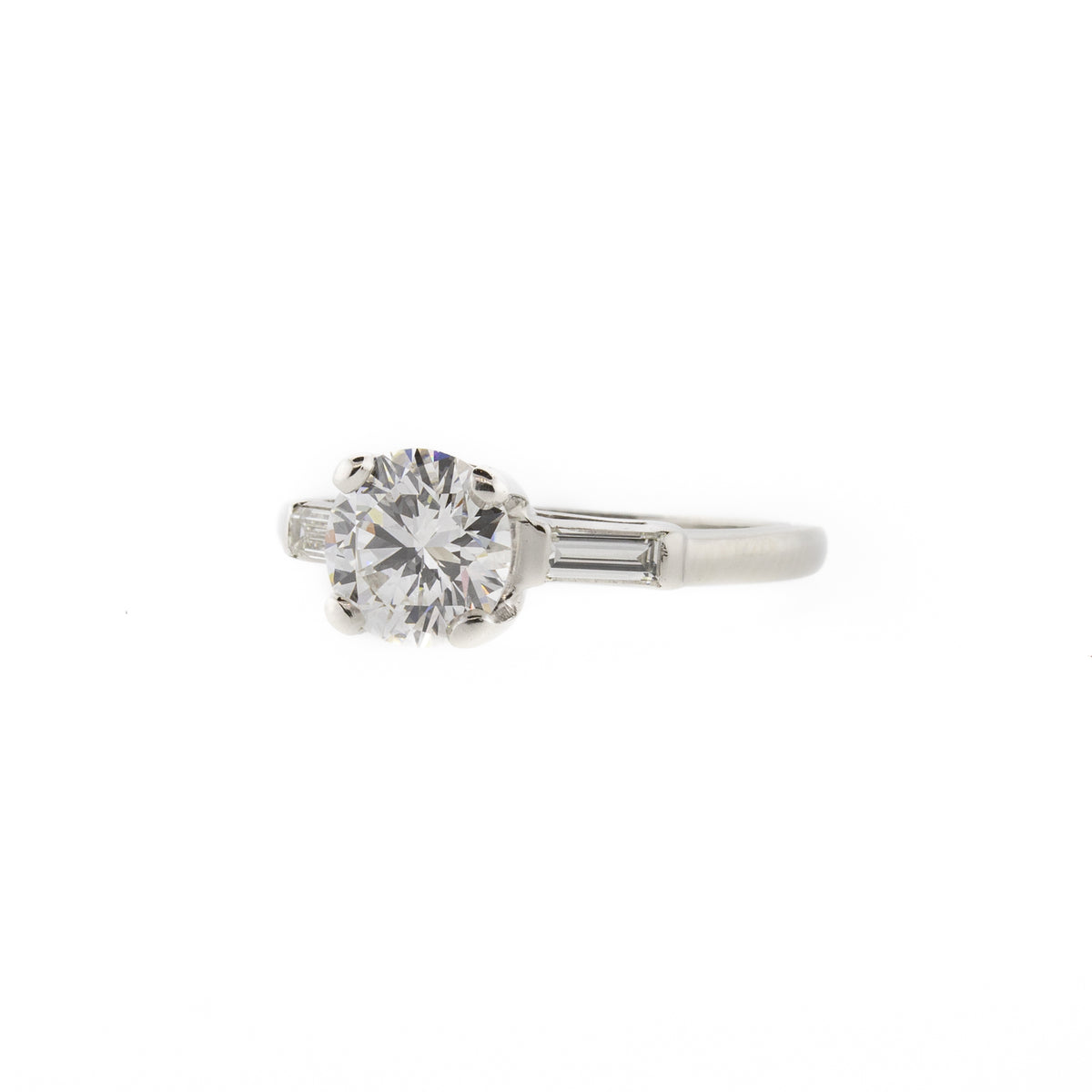 Art Deco Three Stone Round Brilliant & Baguette Diamond Ring