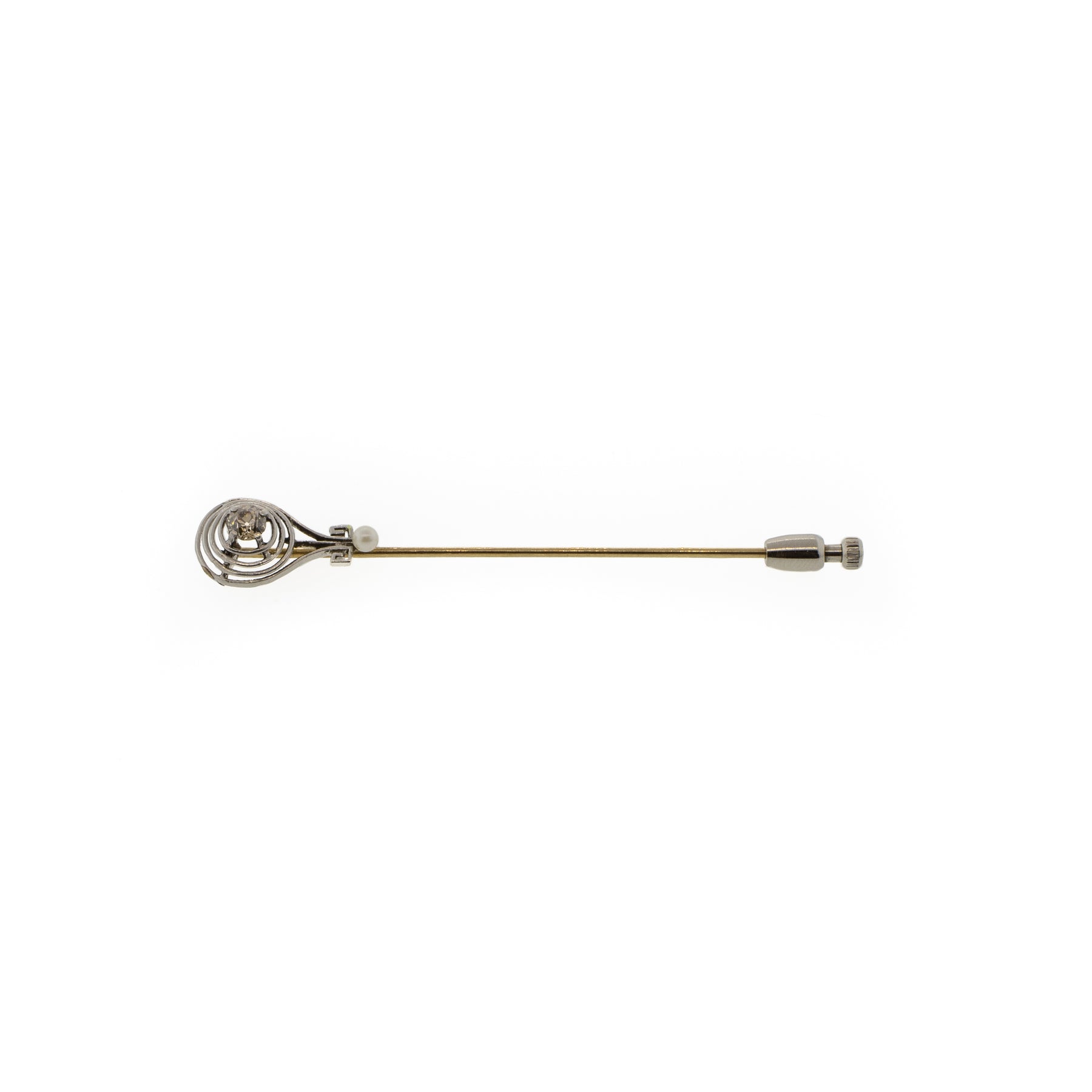 Old European Cut Champagne Diamond & Pearl Stick Pin