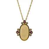 11.03ct Opal, Pink Tourmaline & Diamond Pendant 18K Yellow Gold Necklace