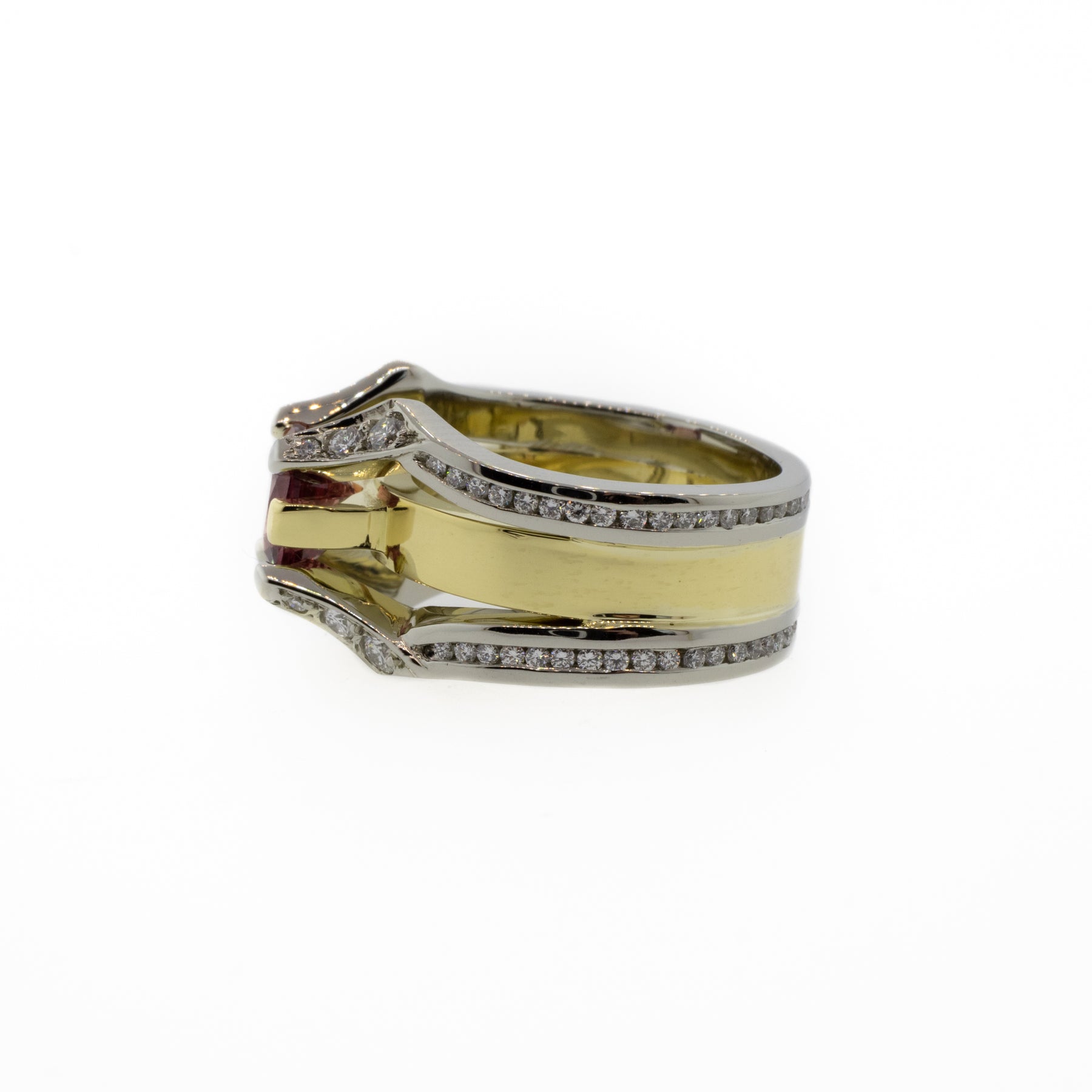 Two-Tone Gold Pink Tourmaline & Diamond Ring