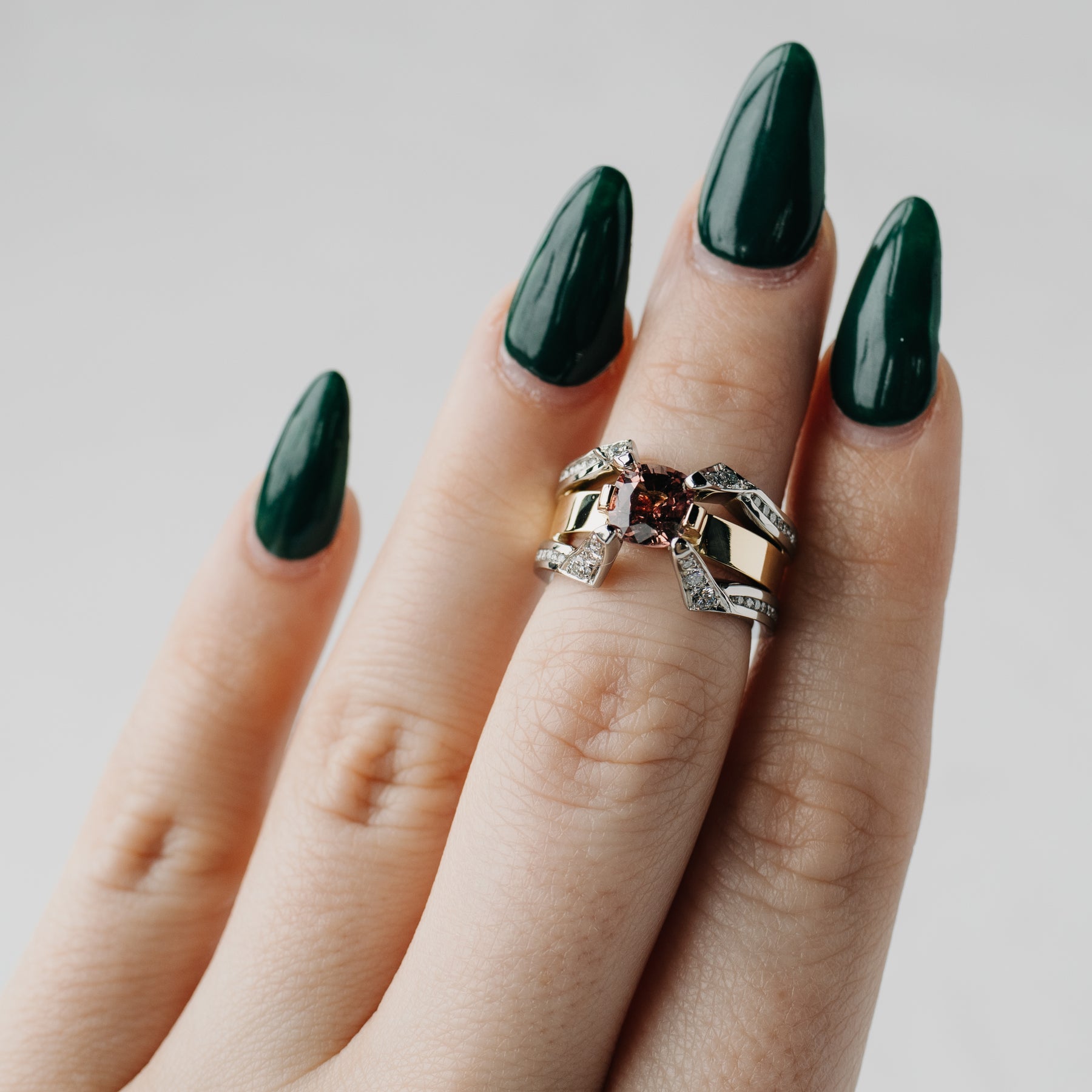 Two-Tone Gold Pink Tourmaline & Diamond Ring