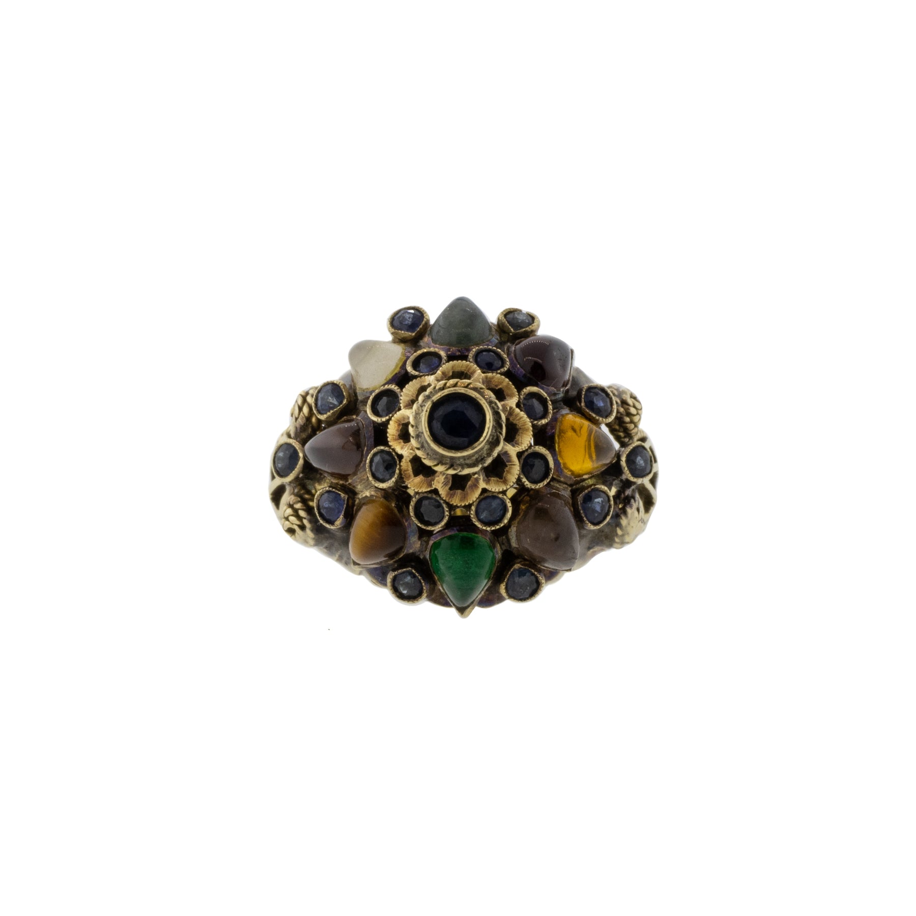 Semi-Precious Gemstone and Blue Sapphire Thai Princess Ring
