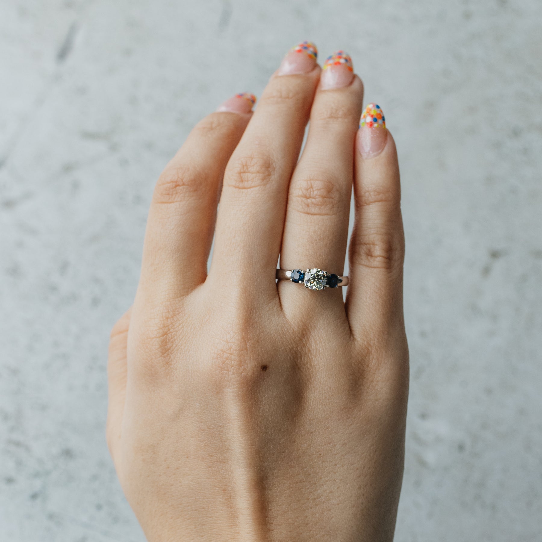 Diamond and Sapphire Three Stone Ring