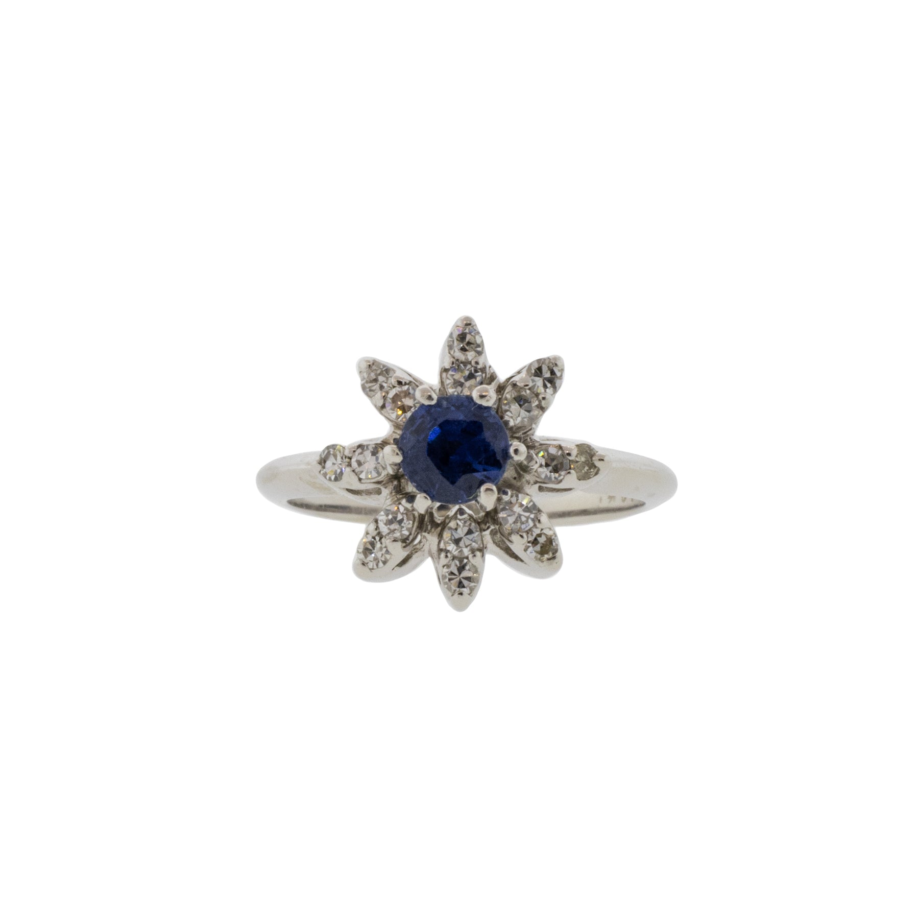 Natural Blue Sapphire and Diamond Starburst Ring