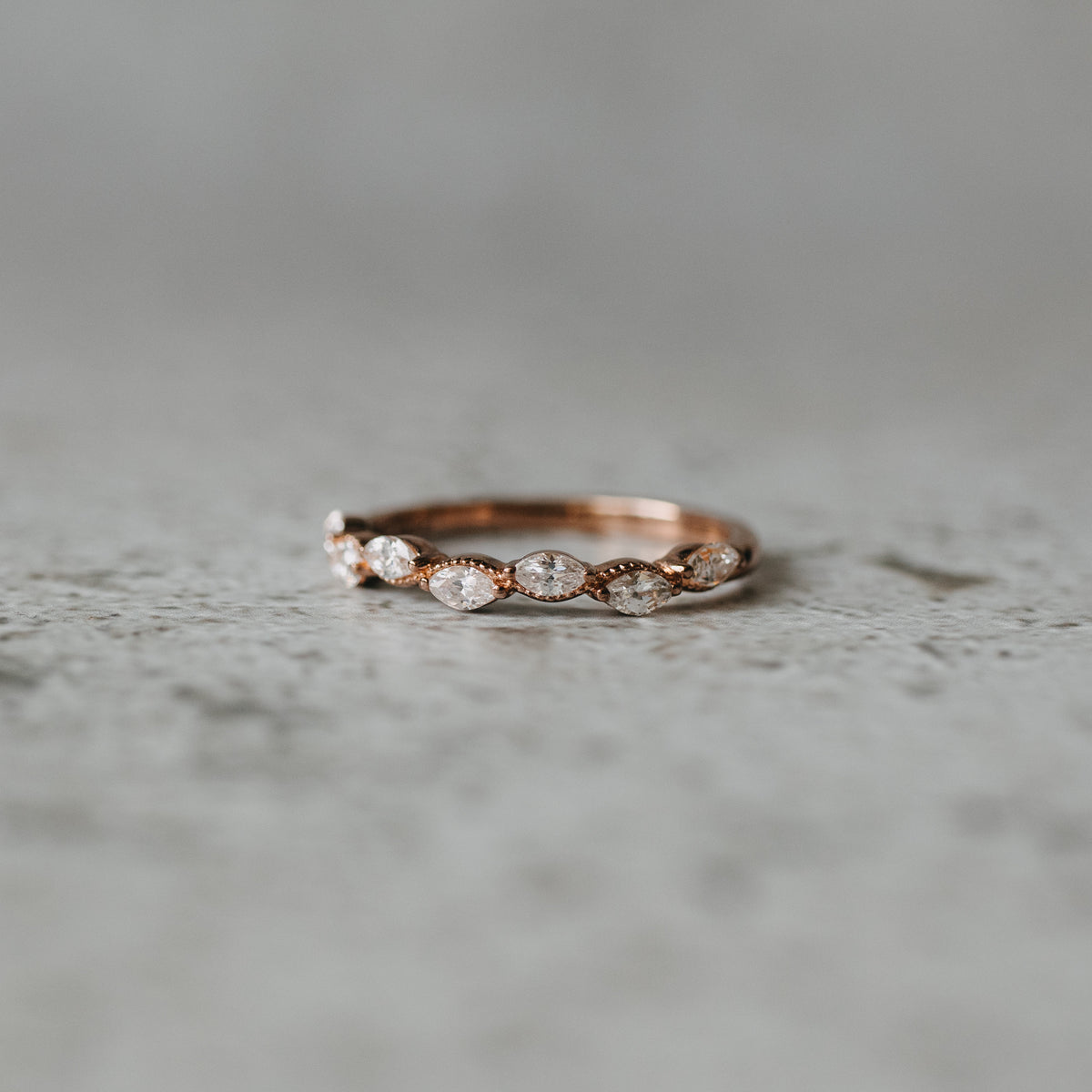 14K Rose Gold Marquise Cut Milgrain Detail Anniversary Band