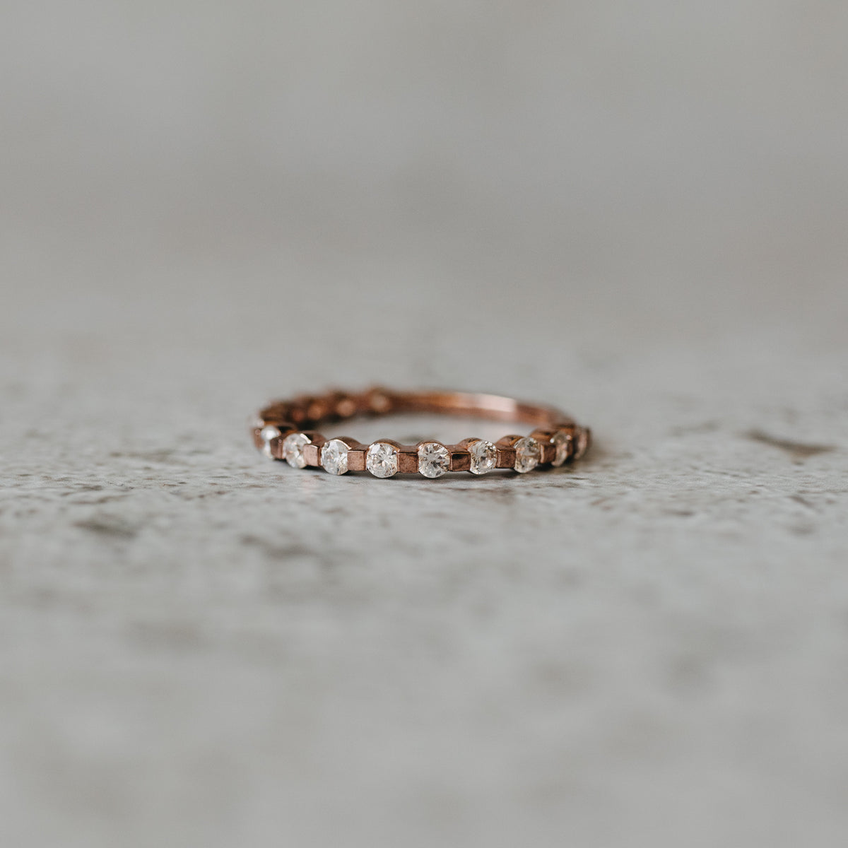 14K Rose Gold Channel Set Round Cut Diamond Eternity Ring