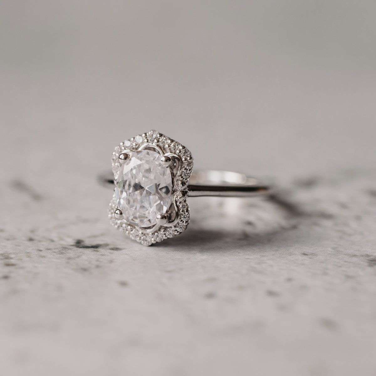 Oval Diamond 14K White Gold Halo Engagement Ring