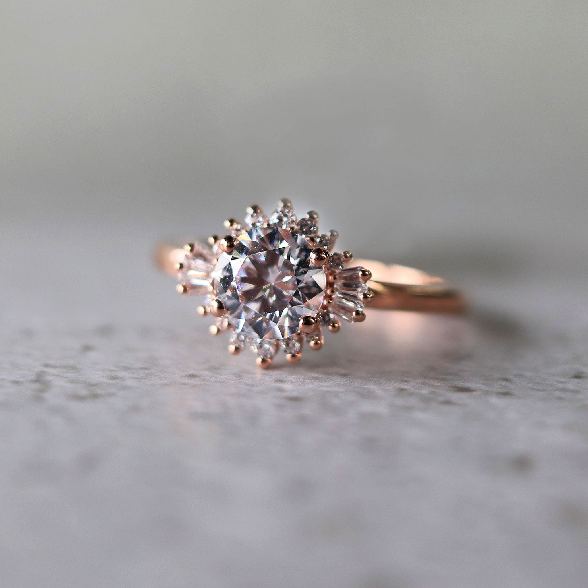 14K Rose Gold Round Cluster Diamond Engagement Ring