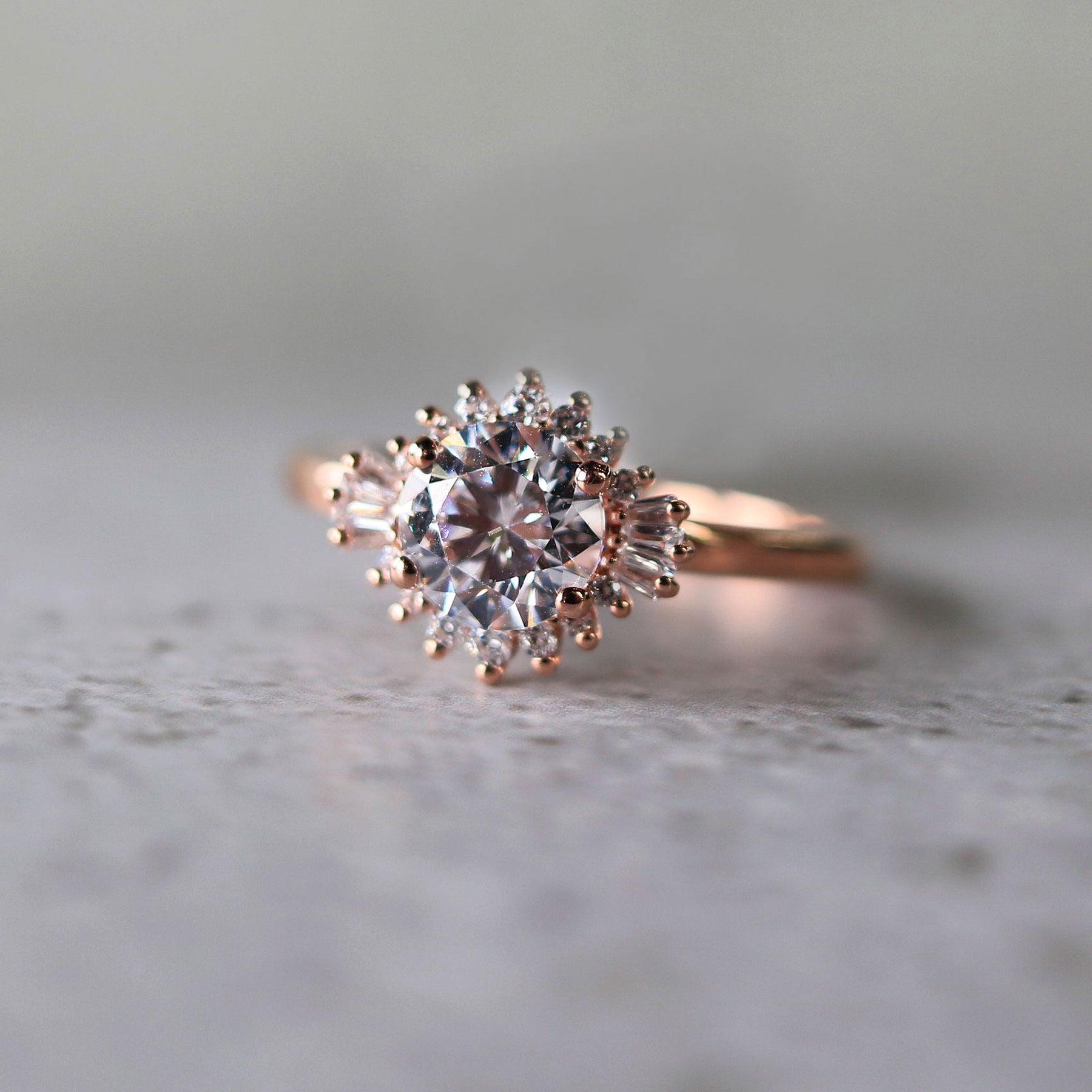 Round Cluster Diamond 14K Rose Gold Engagement Ring