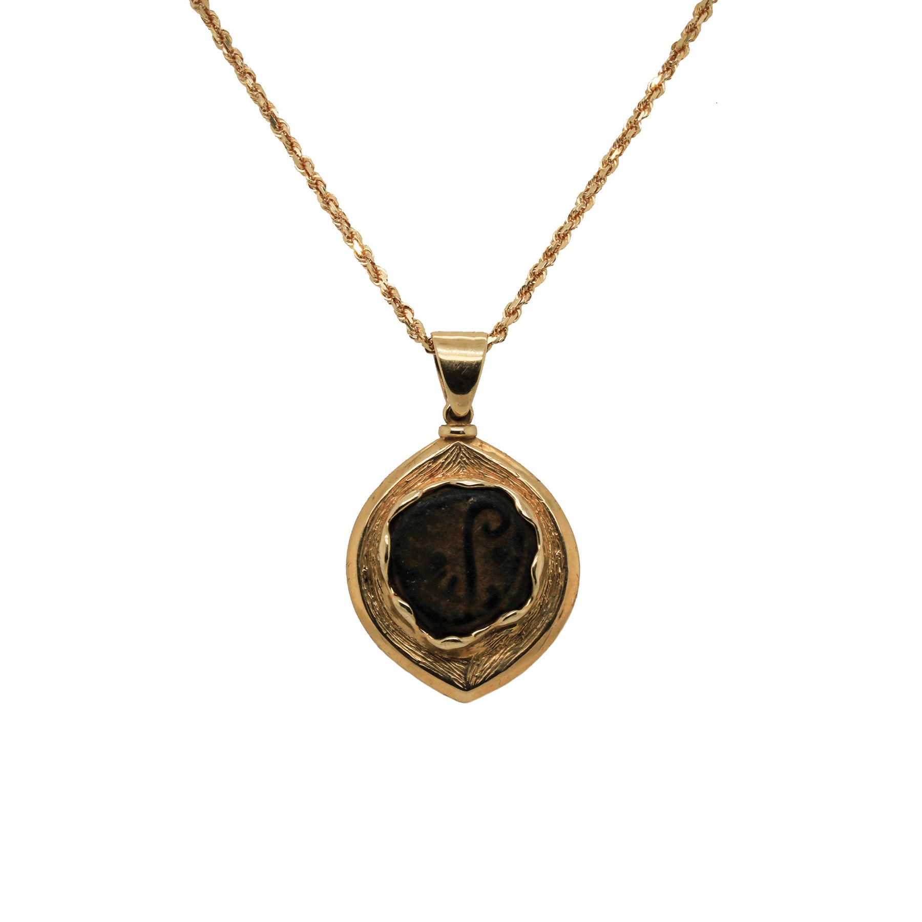 -Antique Tiberius Cesar Bronze Pruta Coin Pendant